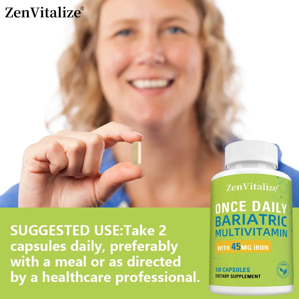 Daily Multivitamin & Minerals Capsules, with Iron, Immunity Energy Hair Skin & Nail Support, Nutrition After Bariatric Surgery
