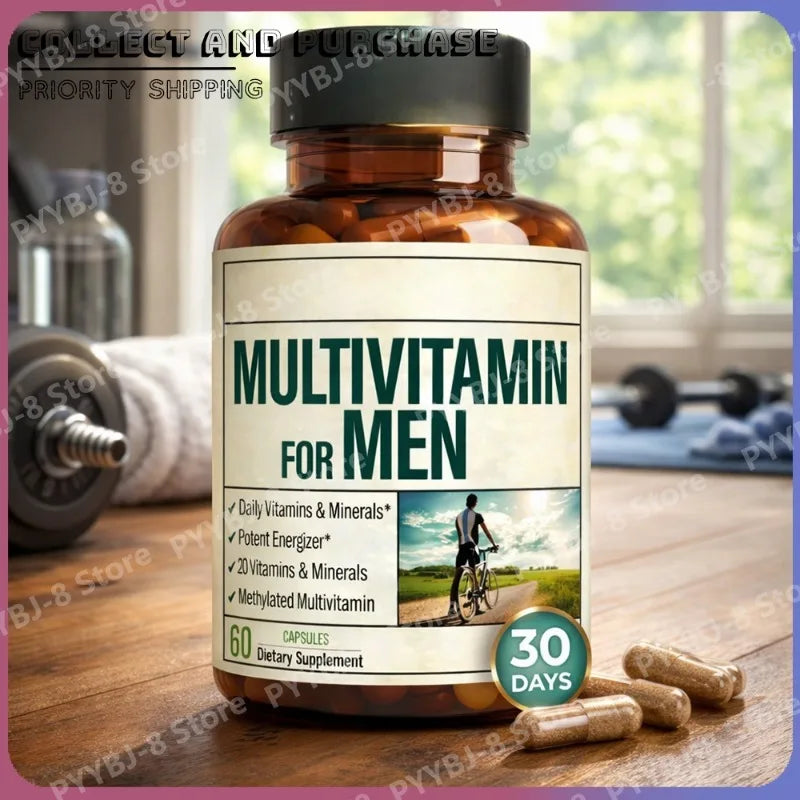 Multivitamin for Men Capsule Immune Health Support Contain Methylated Vitamins and Chelated Minerals Provide Body Energy 60count