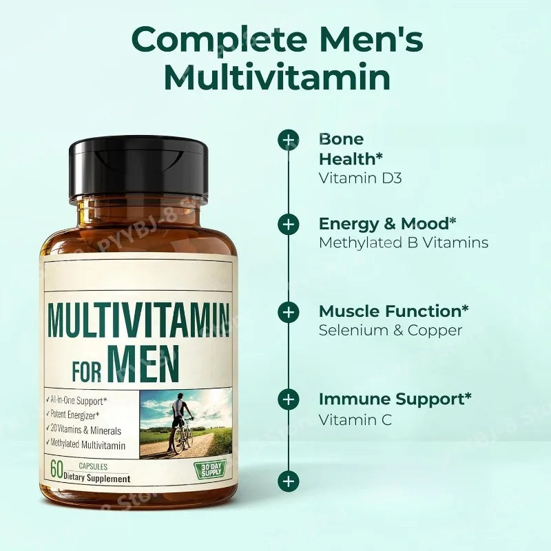 Multivitamin for Men Capsule Immune Health Support Contain Methylated Vitamins and Chelated Minerals Provide Body Energy 60count