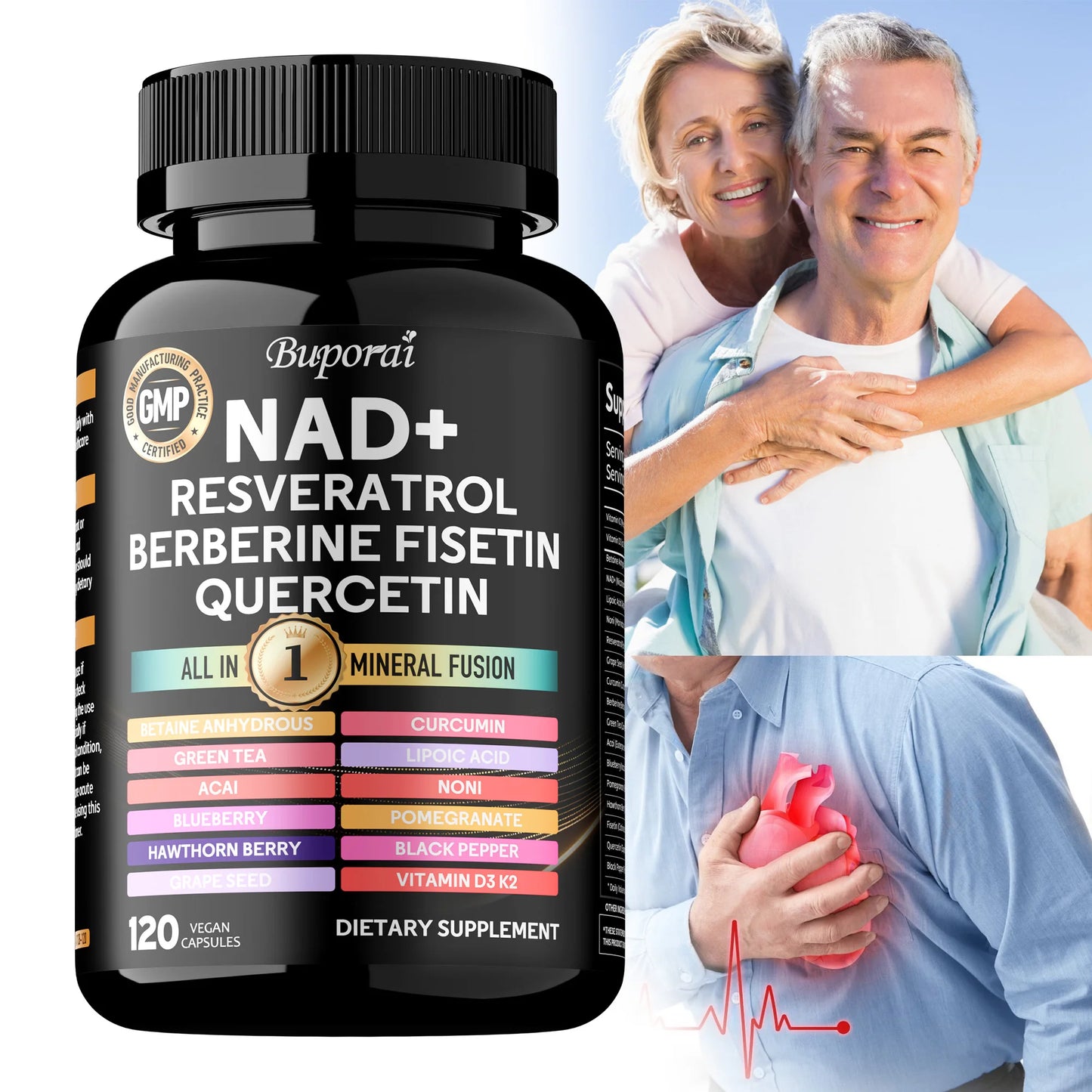 NAD+ Resveratrol Berberine - Supports Cardiovascular Health, Improves Endurance, Promotes Cell Health,Supplement Nutrition