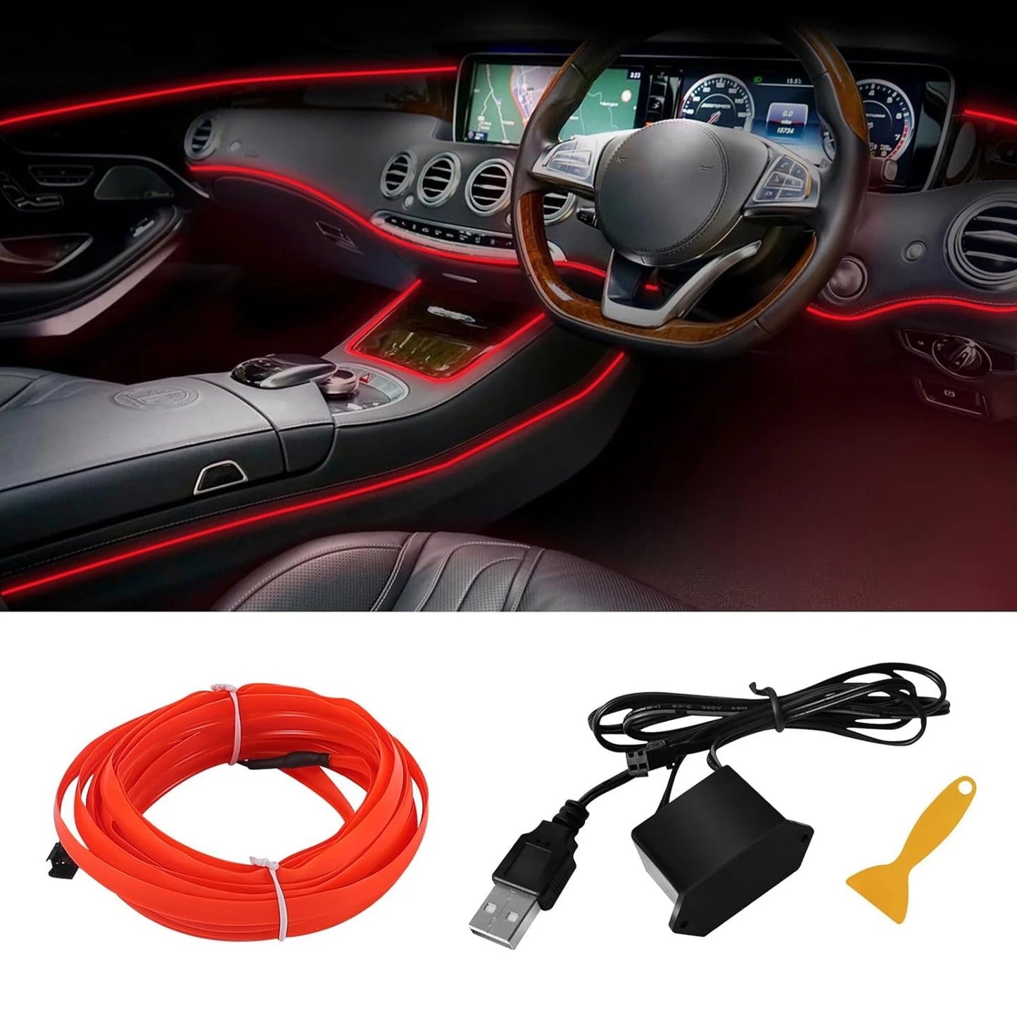 5m Neon LED Car Interior Lighting Strips 5V DIY Flexible EL Cold Light Line Tube Car Interior Decoration Lamp USB Strip