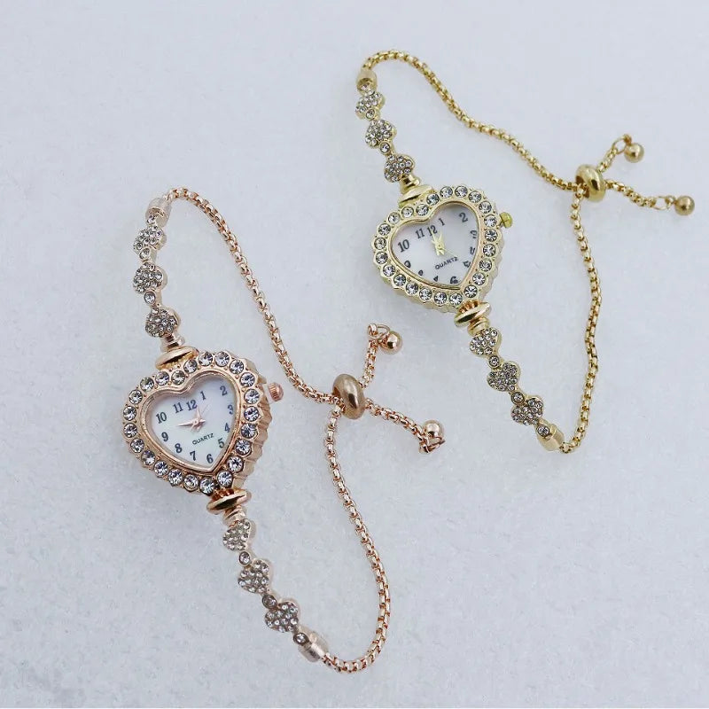 Fashion women's watch, diamond-encrusted love women's bracelet, exquisite rhinestone trend quartz watch