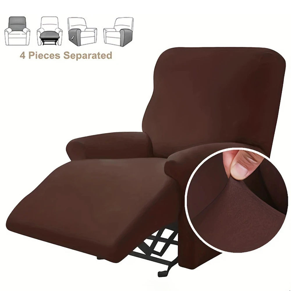 4pcs/set Solid Color Stretch Recliner Sofa Cover for Living Room Elastic Non Slip Armchair Covers All-inclusive Couch Slipcovers