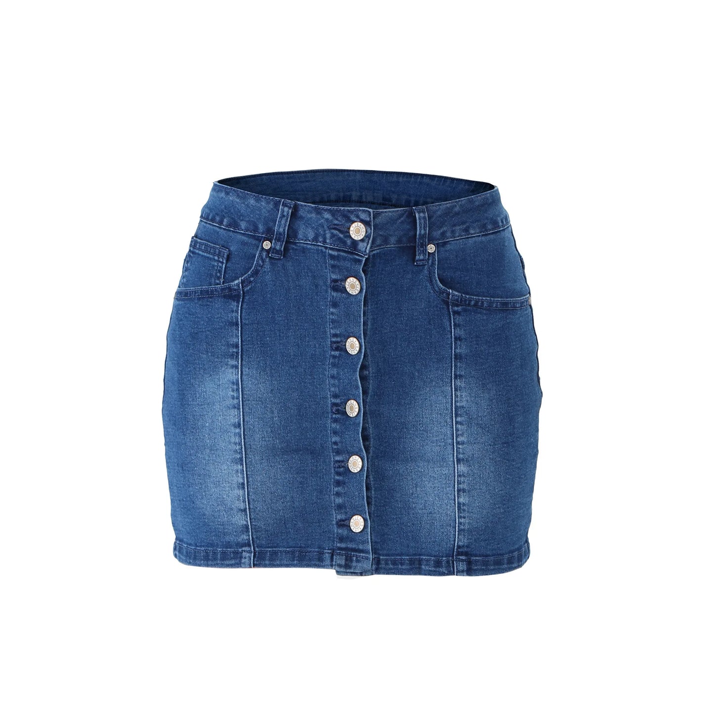 Single Breasted Vertical Button High Waist Denim Short Skirt Slim Fit Classic Side Pocket Mini Jean Skirt For Women