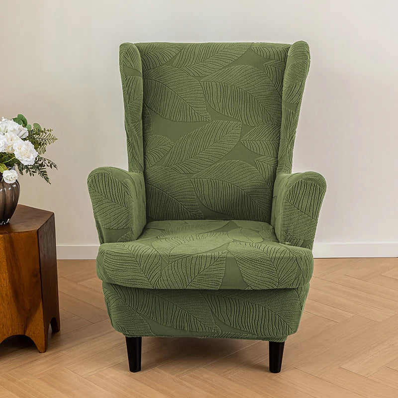 1 Set Jacquard Wing Chair Covers Elastic Single Wing Back Sofa Cover All Inclusive with Seat Cushion Cover for Living Room