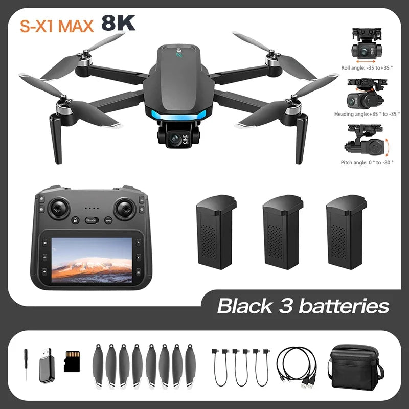 Original S-X1 GPS Drone 8K HD professional camera Three-axis gimbal WIFI Obstacle Avoidance Quadcopter Brushless Toy Gift
