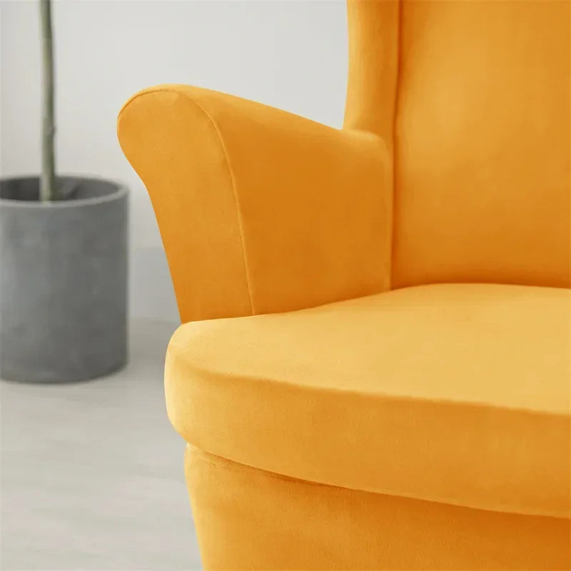 2pcs/set Velvet Wingback Chair Covers Removable Wing Armchair Cover with Seat Cushion Cover Elastic Sofa Slipcovers Living Room
