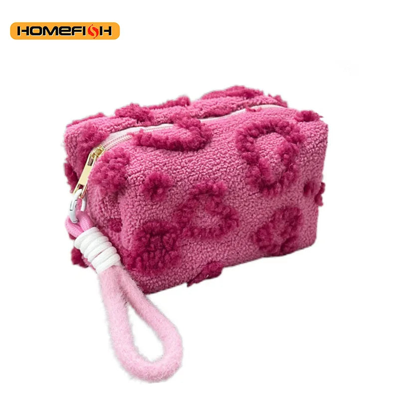 HOMEFISH Makeup Bags with Handle Soft Travel Cosmetic Storage Bag Portable Love Print Organizer Pencil Case Cute Clutch Pouch