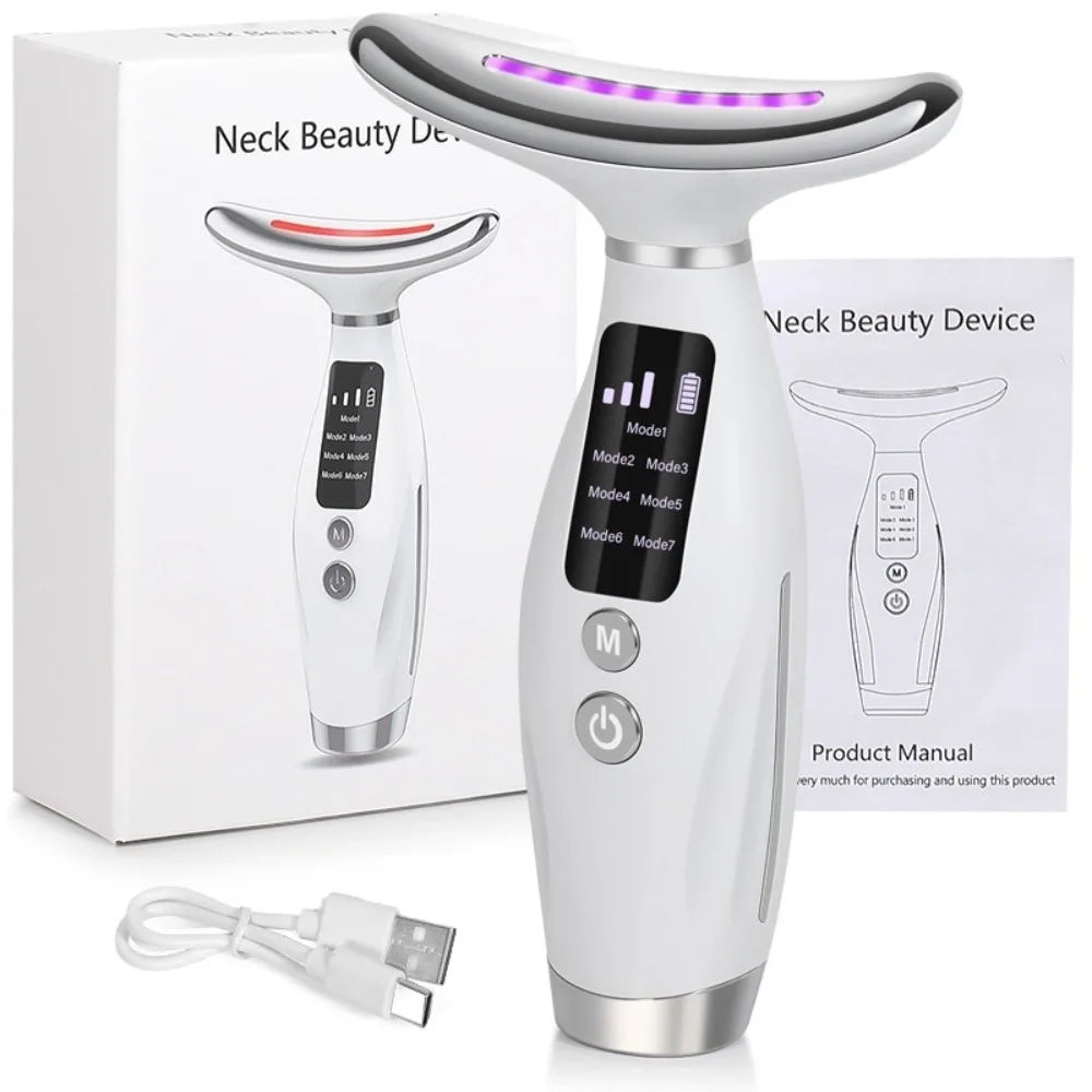 7 Colors LED Photon Neck Beauty Device, Electric Neck Massager for Skin Lifting Tightening Neck Care Tool for Double Chin Improvement