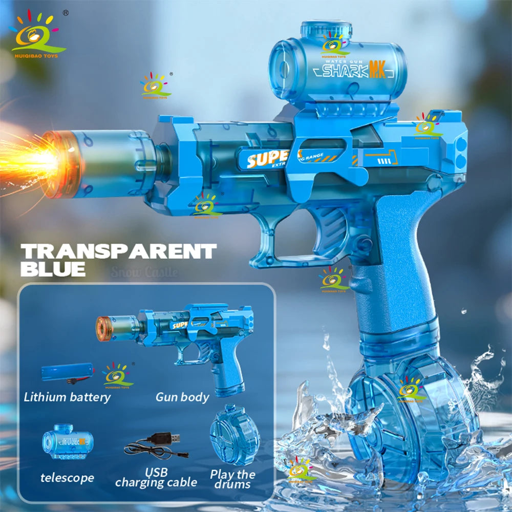 HUIQIBAO New Electric Water Gun with Rapid-Fire Function Children's Water Gun with Flashing Lights Electric Water Gun Toy