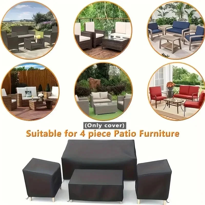 4pcs Outdoor Furniture Cover Set Includes an Outdoor Sofa Cover,Two Chair Covers,And a Coffee Table Cover.