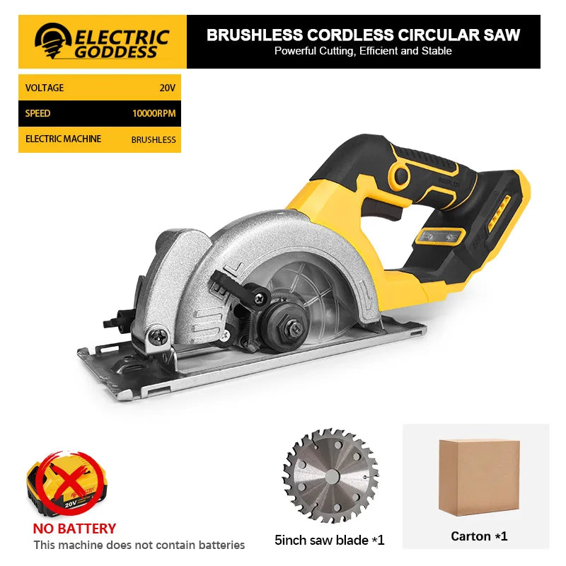 5.5IN Brushless External Rotor Cordless Circular Saw High Power Compatible with Dewalt 18V Battery Electric Cutting Tool