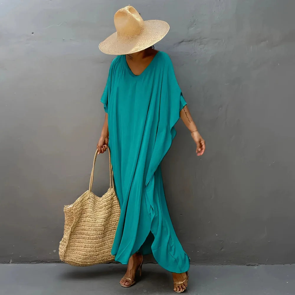 Plus Size Womens Caftan Kaftans Casual V Neck Caftans Long Soft Beach Maxi Dress for Summer