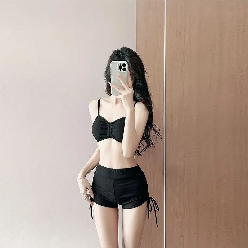 Women's 3 Piece Swimsuit Set Sexy Push Up Bikini with Tie Bow Knot High Waisted Bathing Suit Summer Beachwear