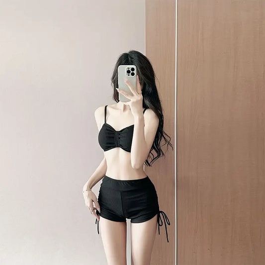 Women's 3 Piece Swimsuit Set Sexy Push Up Bikini with Tie Bow Knot High Waisted Bathing Suit Summer Beachwear
