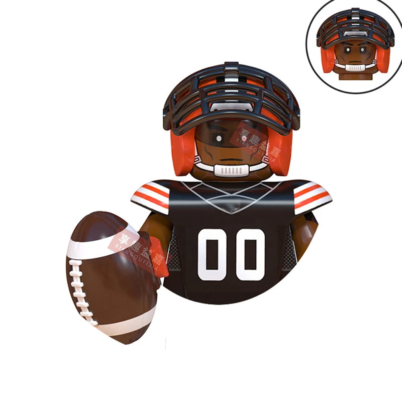 Model American Football Stars Building Blocks Sport Rugby Player Helmet Trophy Mini Action Figures Toys For Birthday Gifts Kids