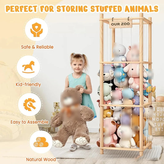 Doll Organization Stuffed Animal Storage Organizer Holder for Toys Assemble for Bedroom Large Capacity Wood Doll Storage