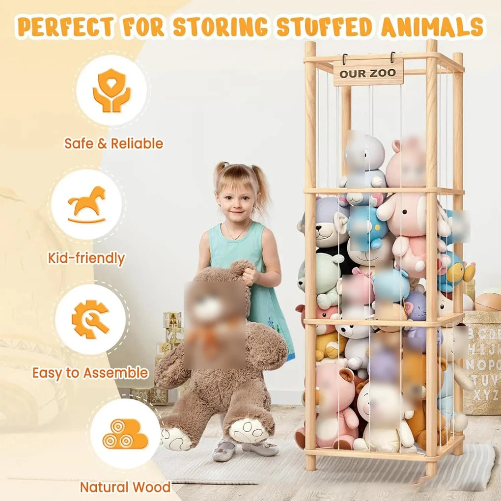 Doll Organization Stuffed Animal Storage Organizer Holder for Toys Assemble for Bedroom Large Capacity Wood Doll Storage