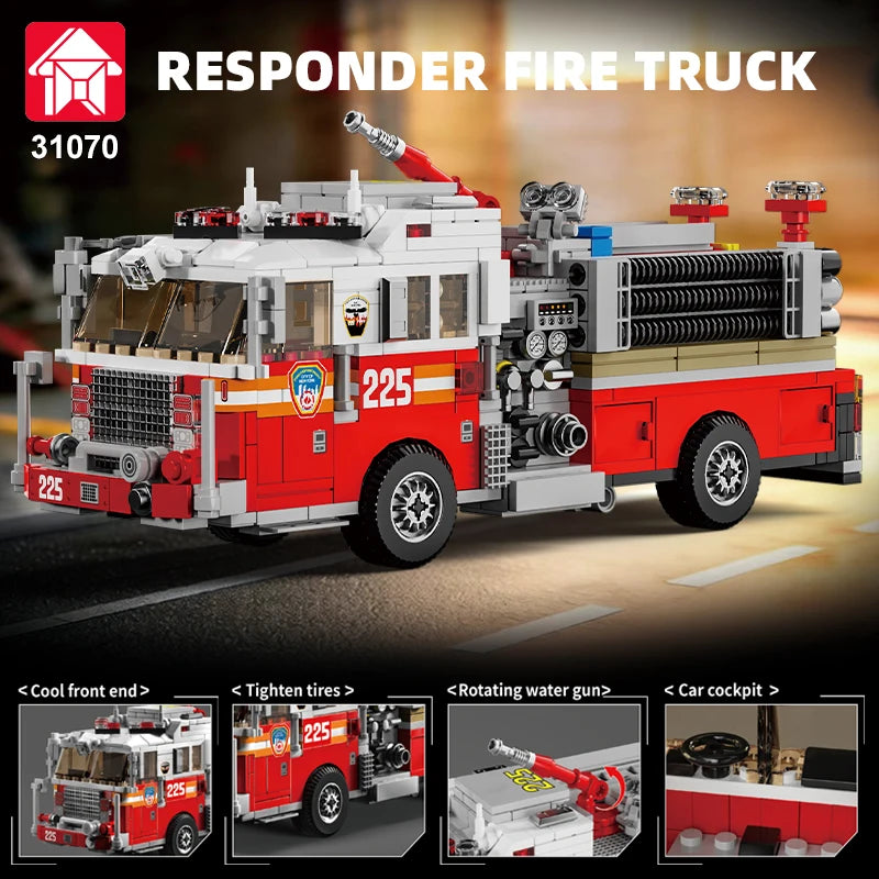 Le Yi 31070 American-style fire truck building toy city rescue vehicle model children's gift