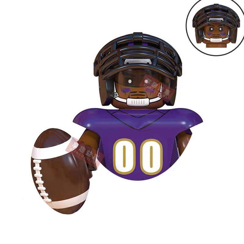 Model American Football Stars Building Blocks Sport Rugby Player Helmet Trophy Mini Action Figures Toys For Birthday Gifts Kids