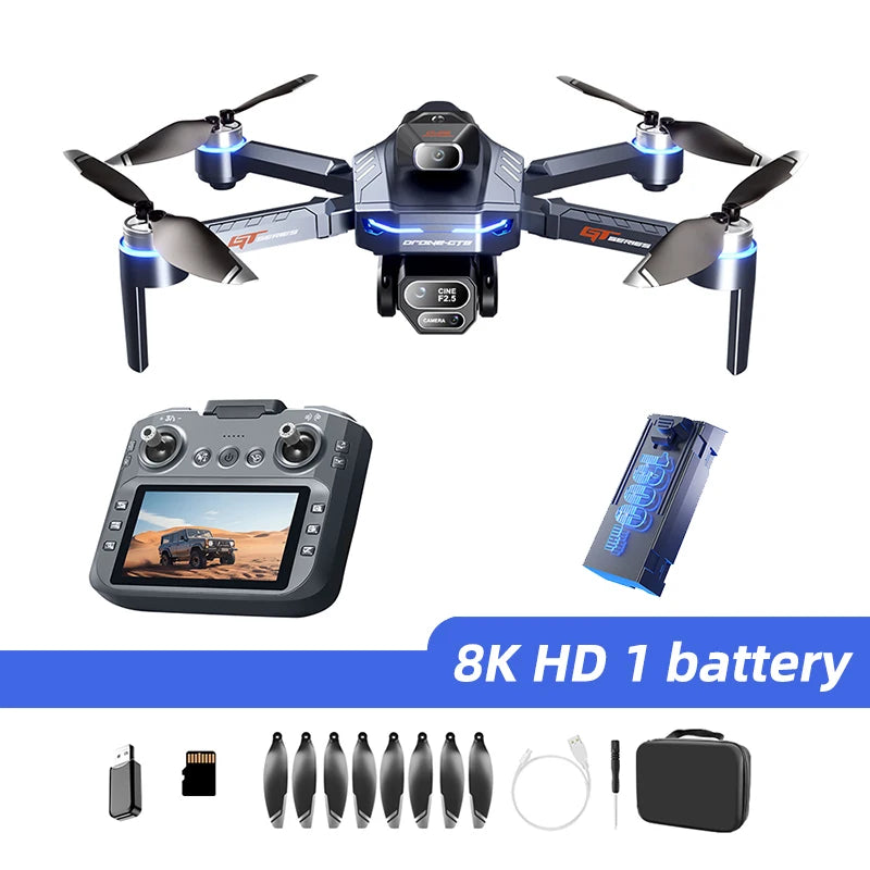 Original GT8 Drone 8K HD Three-camera Aerial Photography Wifi FPV RC with screen Brushless Motor Folding Quadcopter Dron Toys