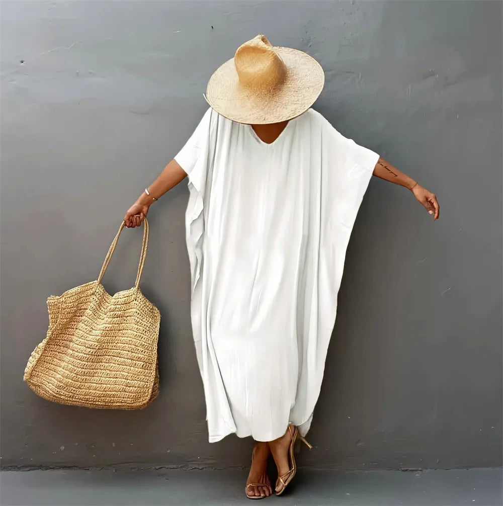 Plus Size Womens Caftan Kaftans Casual V Neck Caftans Long Soft Beach Maxi Dress for Summer