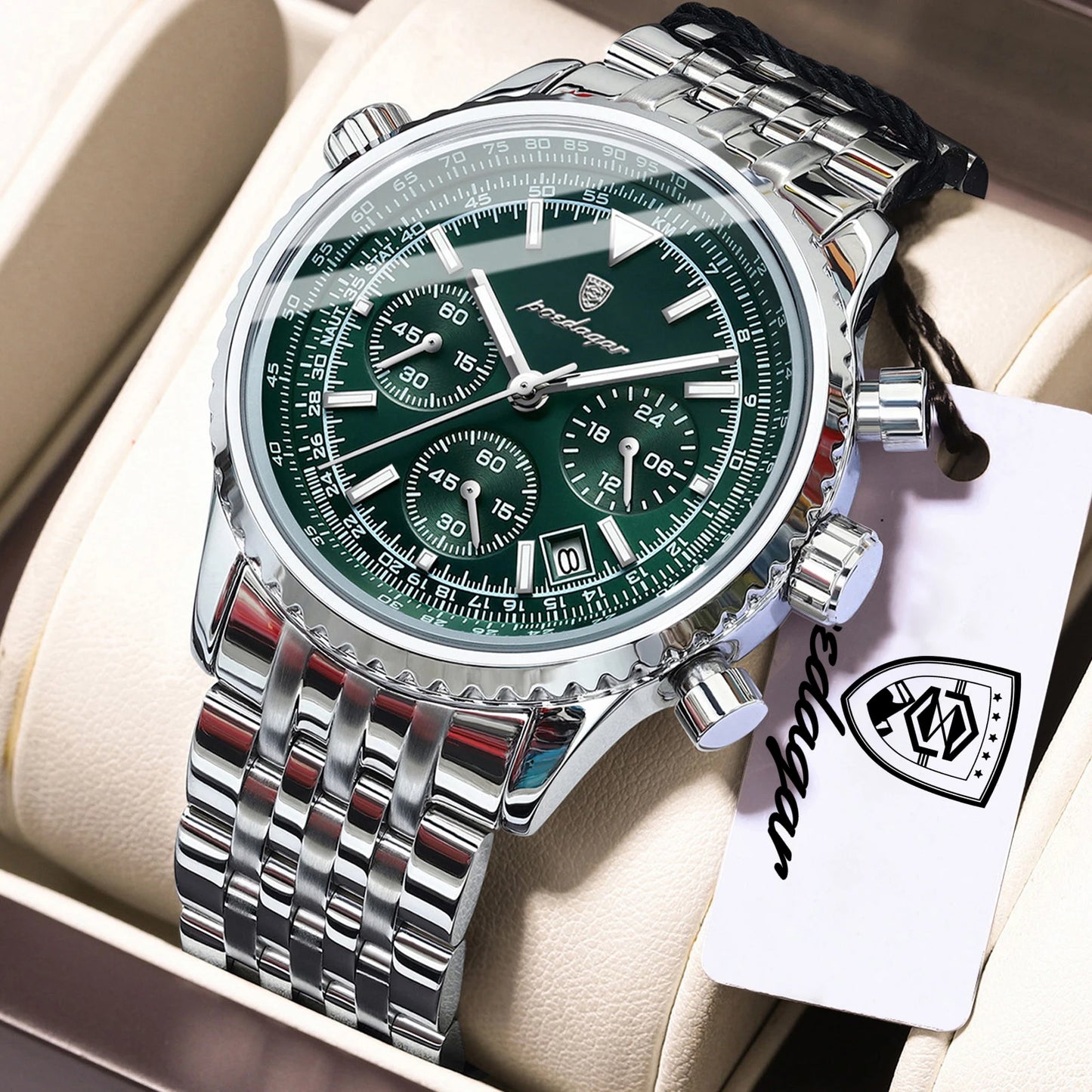 POEDAGAR Luxury Business Men's Watch Stainless Steel Chronograph Date Sport Quartz Man Clock Waterproof Luminous Military Watches For Men