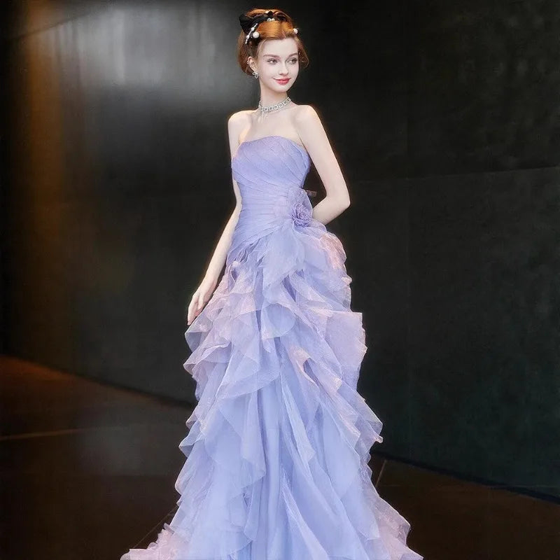 Purple Elegant Strapless Evening Dress 2026 New Engagement Princess Dress Stage Model Runway Dress Custom Fashion Party