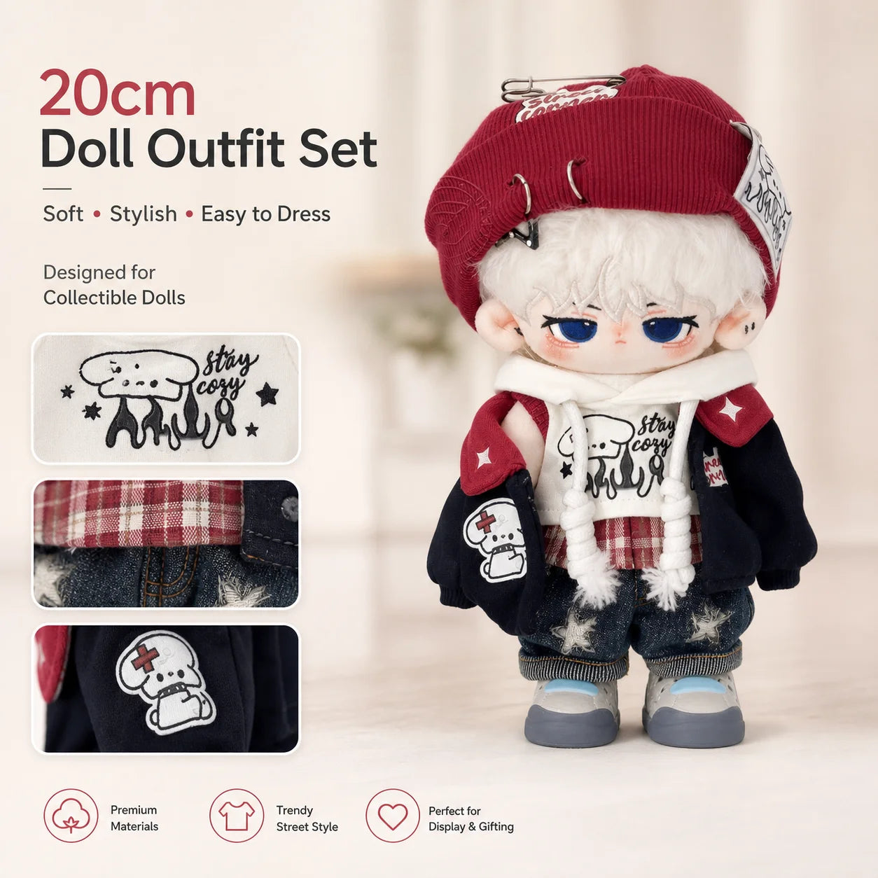 [Don't Mess with the Puppy] Original Authentic Doll Clothes American Retro Set for 20cm Cotton Dolls