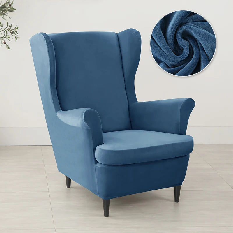 2pcs/set Velvet Wingback Chair Covers Removable Wing Armchair Cover with Seat Cushion Cover Elastic Sofa Slipcovers Living Room