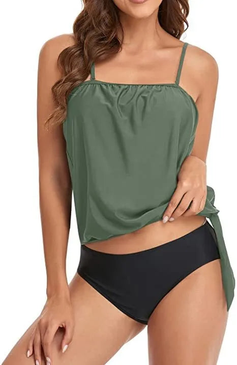 Tankini Woman Bikini Crop Top Spaghetti Strap Bikinis High Waist Bottom Floral Print Two Piece Swimsuit Side Tie Swim Bikini