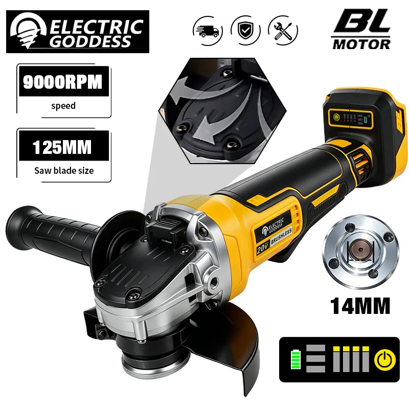 100/125mm Brushless Angle Grinder Metal Polishing 4 Gears Cordless Grinding Machine Power Tool For Dewalt 20v Battery Pins