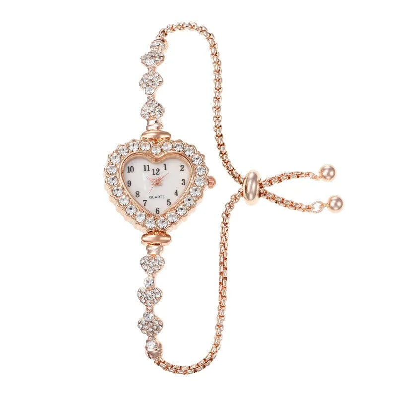 Fashion women's watch, diamond-encrusted love women's bracelet, exquisite rhinestone trend quartz watch