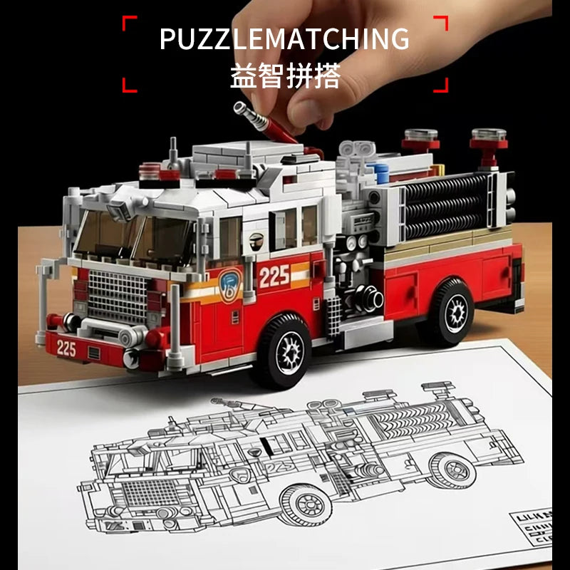 Le Yi 31070 American-style fire truck building toy city rescue vehicle model children's gift