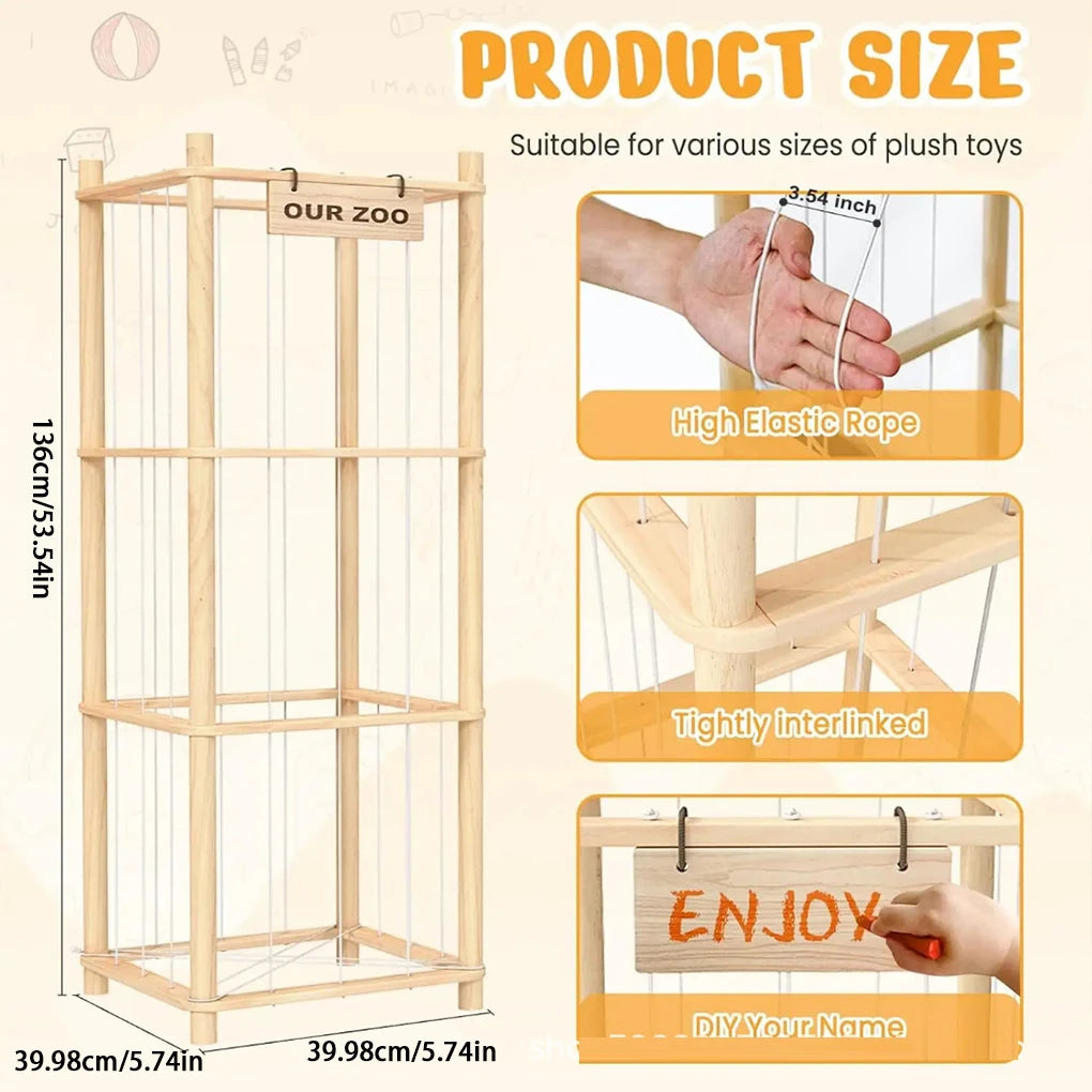 Doll Organization Stuffed Animal Storage Organizer Holder for Toys Assemble for Bedroom Large Capacity Wood Doll Storage