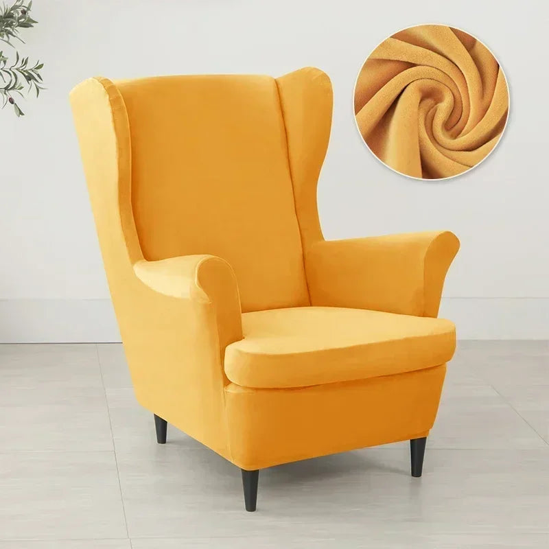 2pcs/set Velvet Wingback Chair Covers Removable Wing Armchair Cover with Seat Cushion Cover Elastic Sofa Slipcovers Living Room