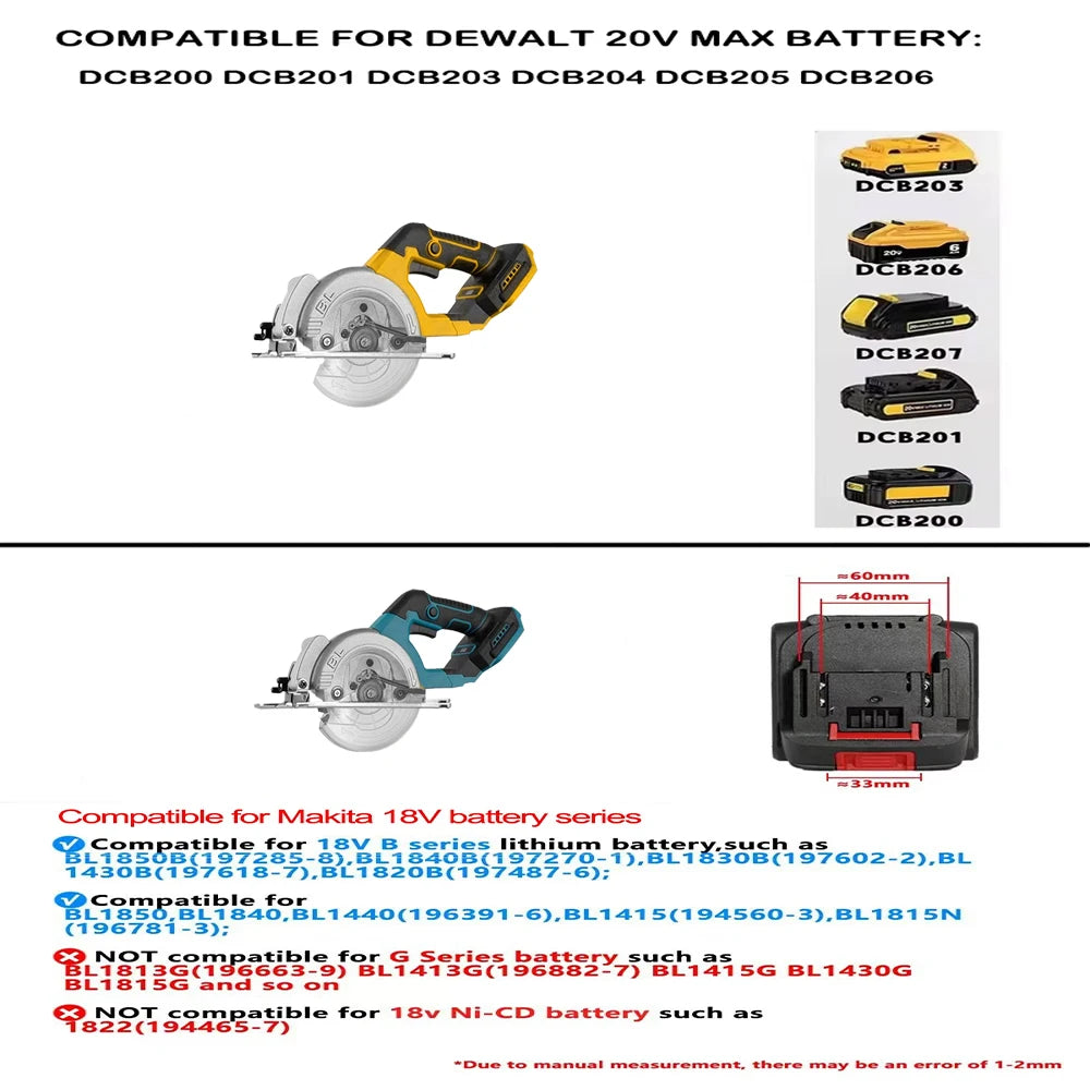 5.5IN Brushless External Rotor Cordless Circular Saw High Power Compatible with Dewalt 18V Battery Electric Cutting Tool