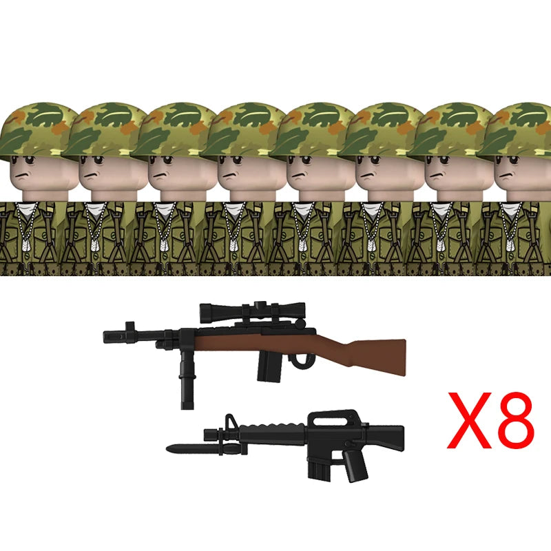 MOC WW2 The Vietnam War Military Soldeirs Building Blocks Vietnamese American Army Infantry Helmets Weapons  Bricks Toys Boys