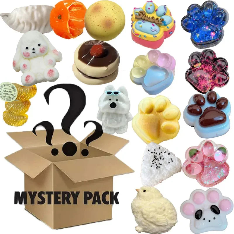 Blind Box Mystery Kawaii Cat Paw Mochi Squishy, Simulated Food Fidget Toy, Cute Squeeze Foot Toy Antistress Stress-Relief