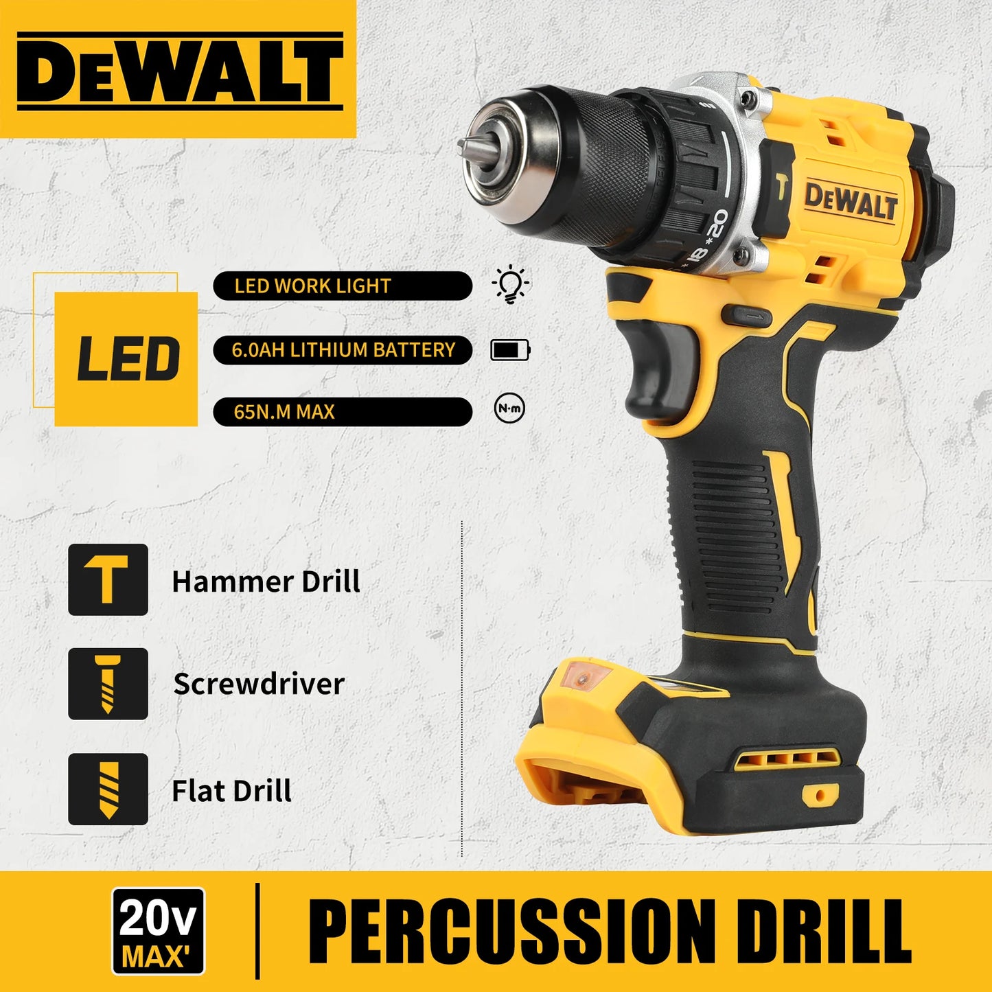 DEWALT DCD805 20V High - Performance Brushless Cordless Impact Drill & Screwdriver - Ideal for Pros & DIYers （Naked Tool）