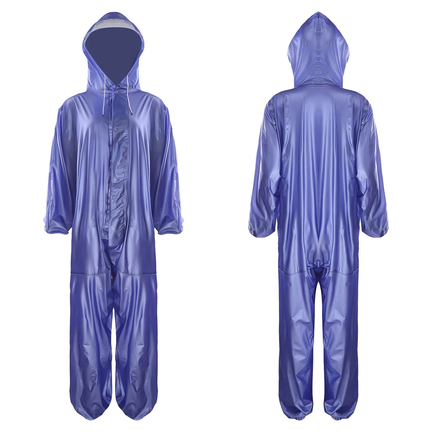 Adults One Piece Full-body Hooded Raincoat Hood with Drawstring Front Button And Zipper One-piece Waterproof Jumpsuit Workwear