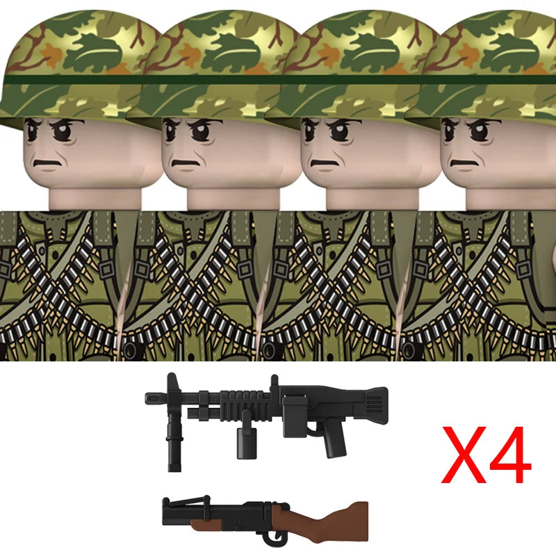 MOC WW2 The Vietnam War Military Soldeirs Building Blocks Vietnamese American Army Infantry Helmets Weapons  Bricks Toys Boys
