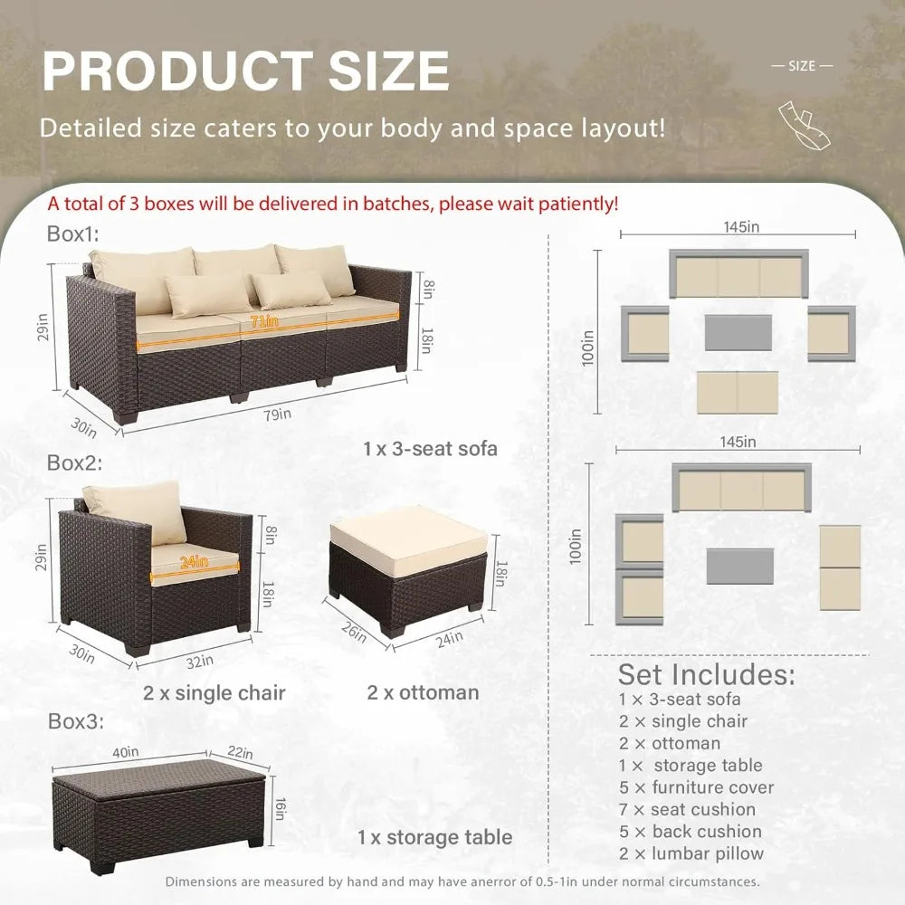 6 Pieces Patio Outdoor Furniture Outdoor Conversation Sets Wicker Sofa Set with Outdoor Couch Patio Chairs Storage Coffee Table