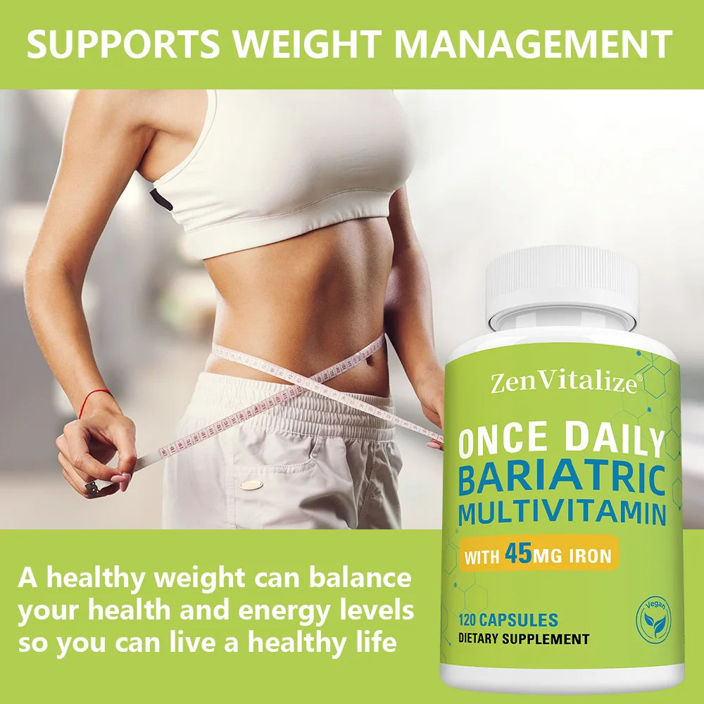 Daily Multivitamin & Minerals Capsules, with Iron, Immunity Energy Hair Skin & Nail Support, Nutrition After Bariatric Surgery