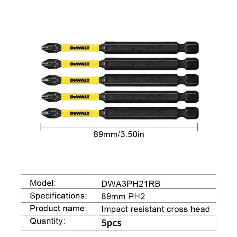 DEWALT DWA3PH21RB PH2 Impact Bits Set - 1/5PCS 89mm High Hardness No Wear/Stripping for Power Drills DIY Pro Use