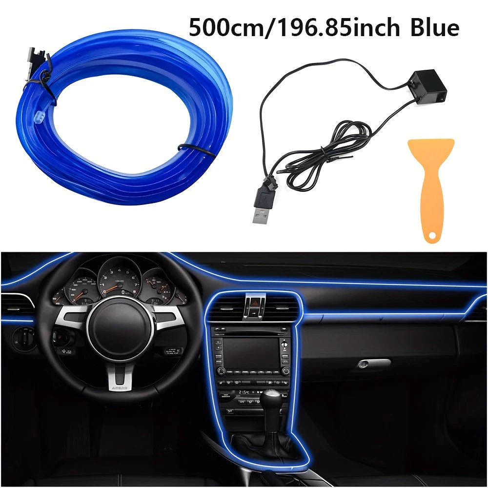 5m Neon LED Car Interior Lighting Strips 5V DIY Flexible EL Cold Light Line Tube Car Interior Decoration Lamp USB Strip