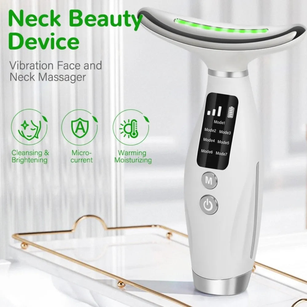 7 Colors LED Photon Neck Beauty Device, Electric Neck Massager for Skin Lifting Tightening Neck Care Tool for Double Chin Improvement