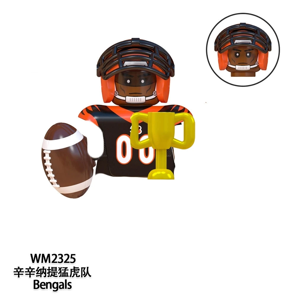 Model American Football Stars Building Blocks Sport Rugby Player Helmet Trophy Mini Action Figures Toys For Birthday Gifts Kids