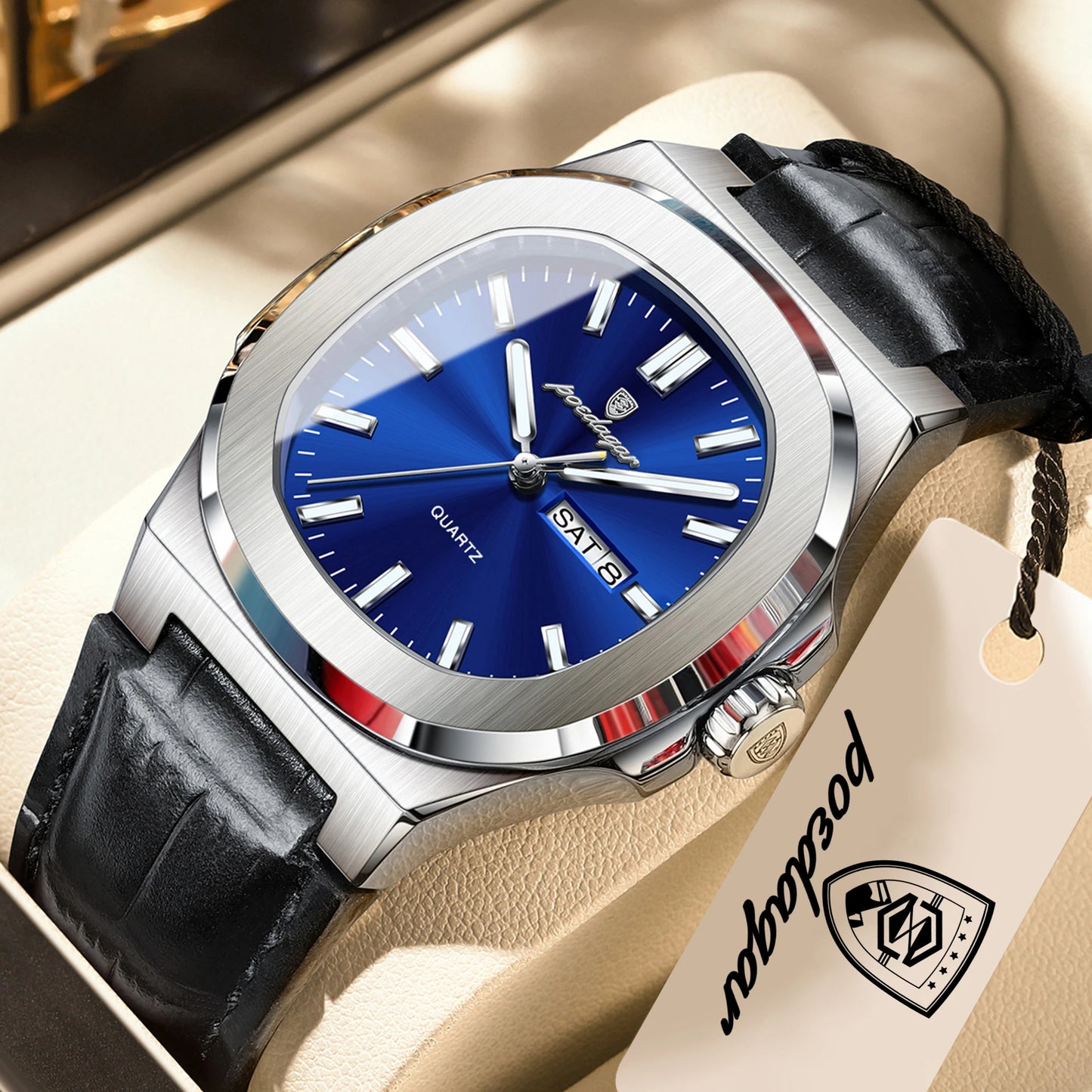 POEDAGAR Top Fashion Men's Quartz Watches Luxury Luminous Waterproof Man Clock Week Date Leather Business Men Watch Reloj Hombre