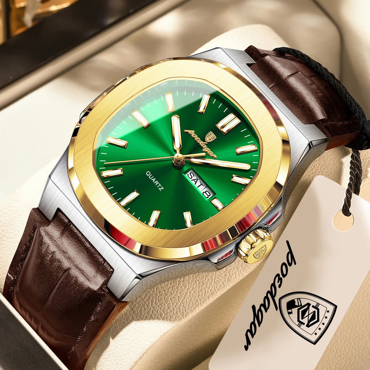 POEDAGAR Top Fashion Men's Quartz Watches Luxury Luminous Waterproof Man Clock Week Date Leather Business Men Watch Reloj Hombre
